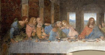 The apostles at the left recoil in a chain of gestures.