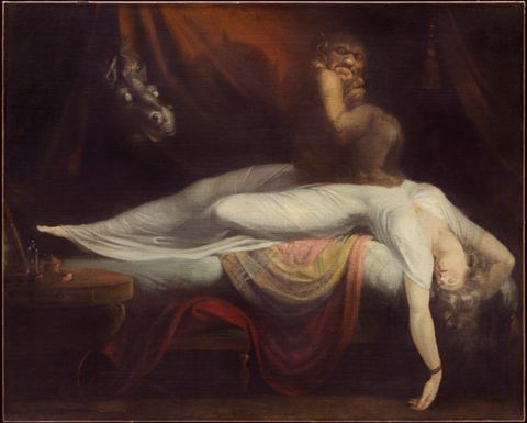 The Nightmare by Henry Fuseli: an incubus crouched on a sleeping woman