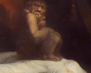 An incubus, a demon of nightmares, sits on her chest.