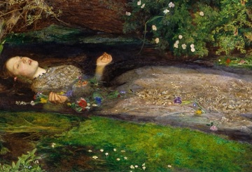 És Ofèlia, del Hamlet de Shakespeare, que s’ofega en un rierol ple de flors.