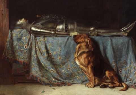 Requiescat by Briton Rivière: a dog keeping watch beside a knight lying in state