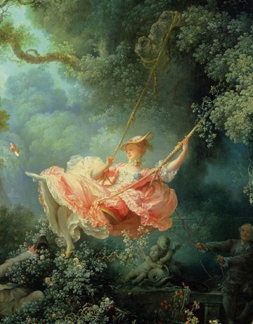 The pink dress anchors the web of glances and gestures.